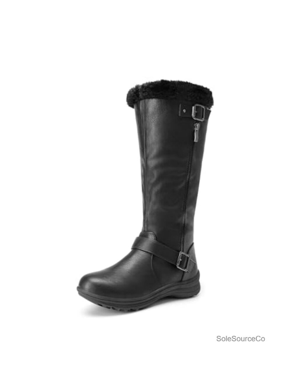 Women's Knee High Winter Boots Faux Leather Faux Fur Lined Block Heel Side Zip